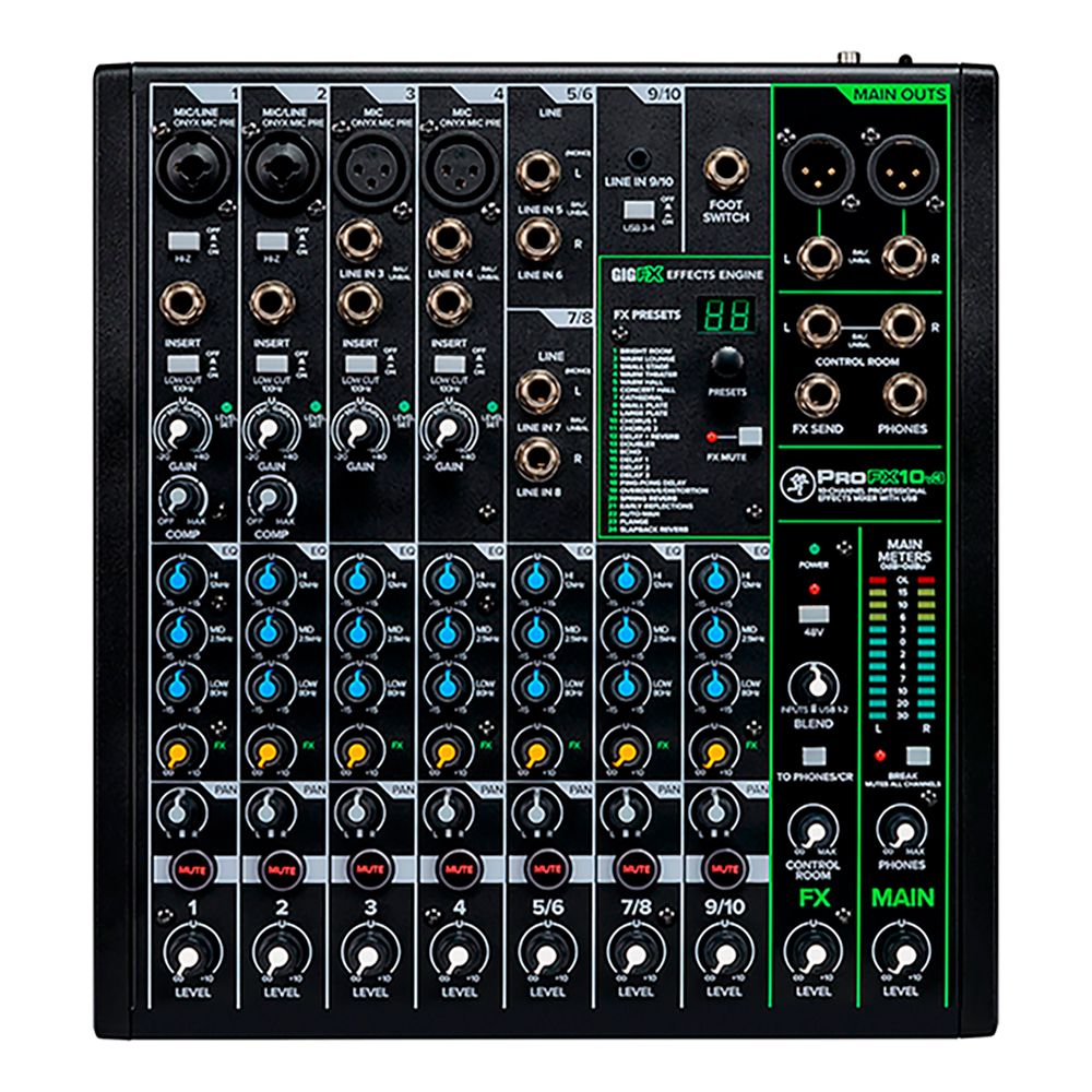 Mixer análogo ProFX10v3, 10 canales, interfaz USB, FX