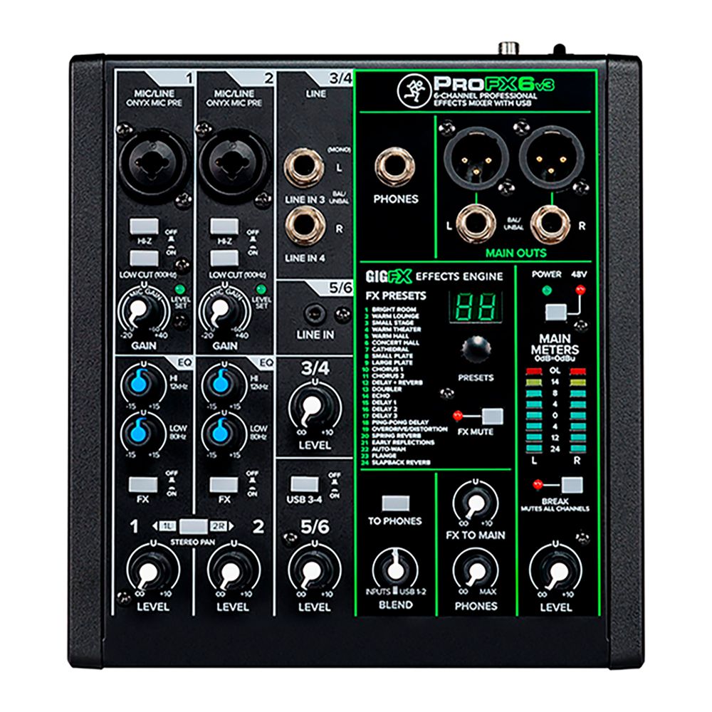 Mixer análogo ProFX6v3, 6 canales, interfaz USB, FX