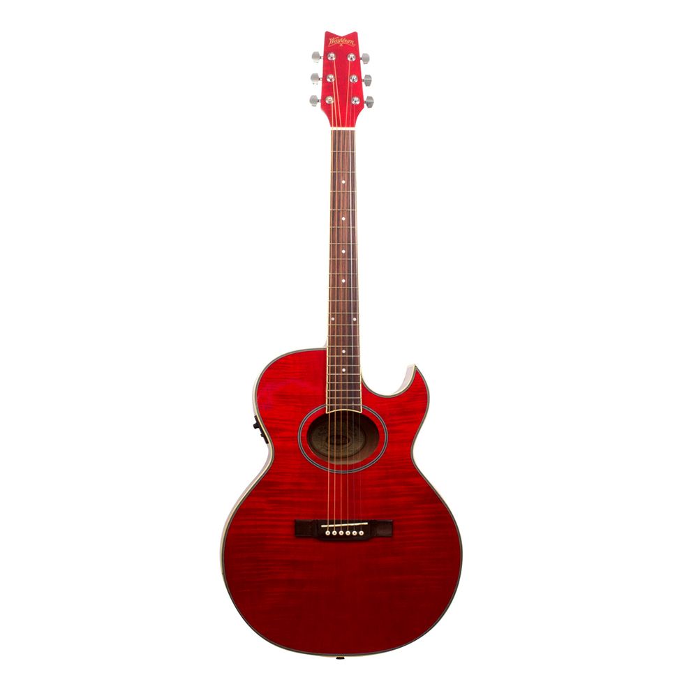 Guitarra electroacústica rojal, cuerdas metal.